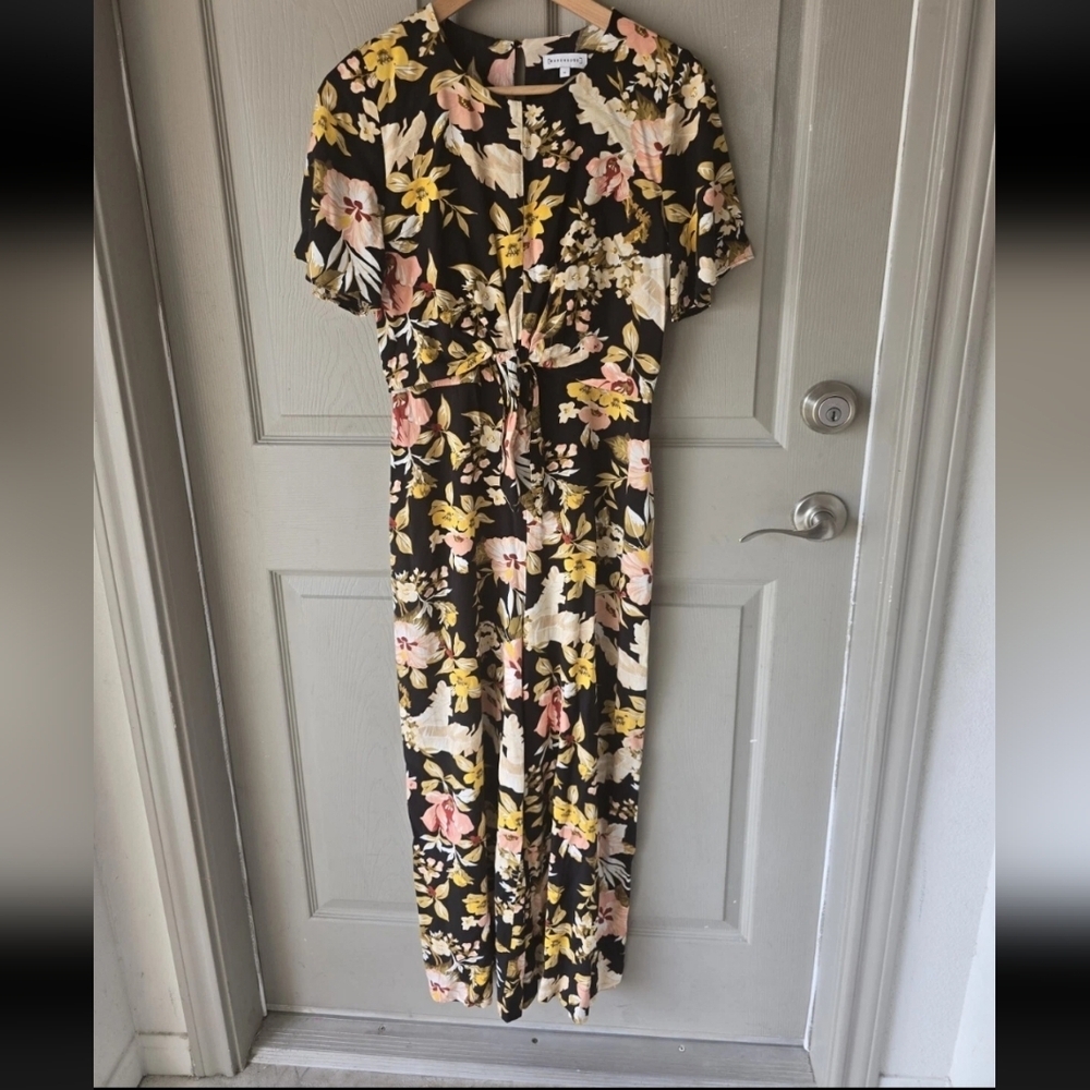 WAREHOUSE HIBISCUS TIE FRONT FLORAL CROPPED LEG JUMPSUIT SUMMER LOOK US 6 BOHO - Picture 5 of 14